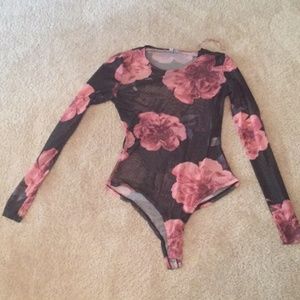 Charlotte Russe Black With Pink Roses Bodysuit